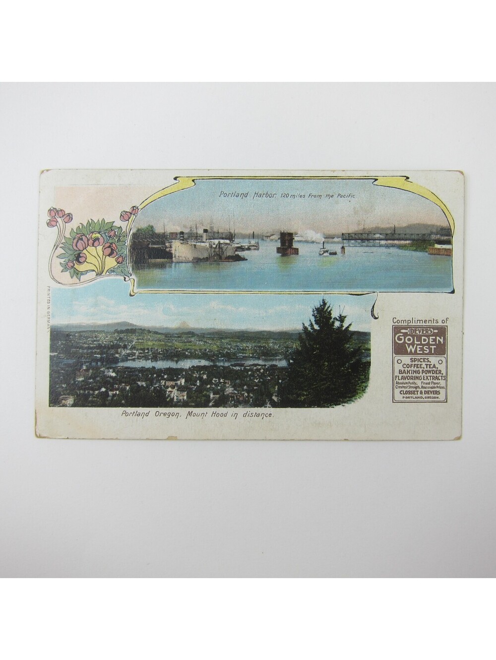 Postcard Portland Oregon Mount Hood, Portland Harbor Closset & Devers Antique